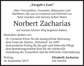 Todesanzeige von Norbert Zacharias von merkurtz