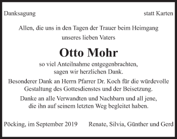 Todesanzeige von Otto Mohr von merkurtz
