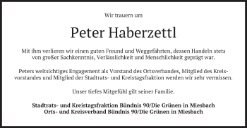 Todesanzeige von Peter Haberzettl von merkurtz