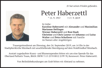 Todesanzeige von Peter Haberzettl von merkurtz