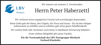 Todesanzeige von Peter Haberzettl von merkurtz