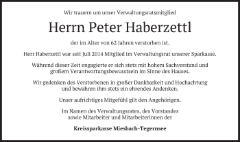Todesanzeige von Peter Haberzettl von merkurtz