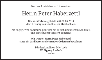 Todesanzeige von Peter Haberzettl von merkurtz