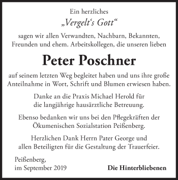 Todesanzeige von Peter Poschner von merkurtz