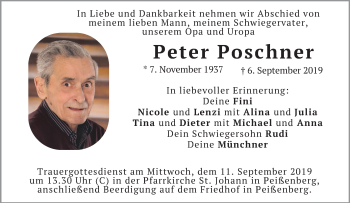 Todesanzeige von Peter Poschner von merkurtz