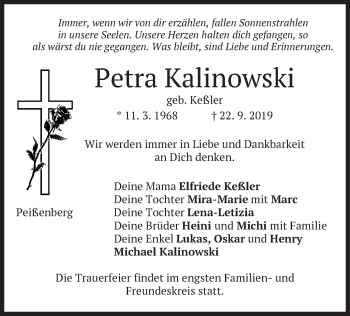Todesanzeige von Petra Kalinowski von merkurtz