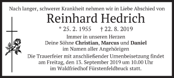 Todesanzeige von Reinhard Hedrich von merkurtz