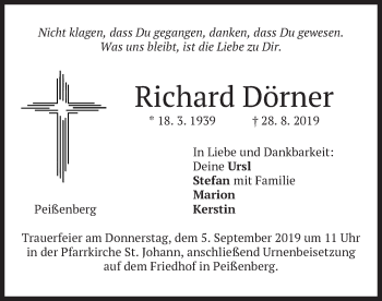 Todesanzeige von Richard Dörner von merkurtz