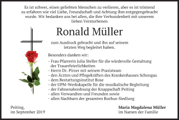 Todesanzeige von Ronald Müller von merkurtz
