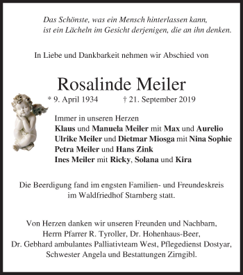 Todesanzeige von Rosalinde Meiler von merkurtz