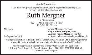 Todesanzeige von Ruth Mergner von merkurtz