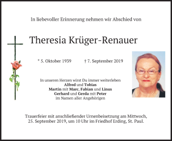 Todesanzeige von Theresia Krüger-Renauer von merkurtz
