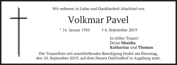 Todesanzeige von Volkmar Pavel von merkurtz
