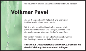 Todesanzeige von Volkmar Pavel von merkurtz
