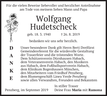 Todesanzeige von Wolfgang Hudetscheck von merkurtz