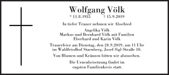 Todesanzeige von Wolfgang Völk von merkurtz