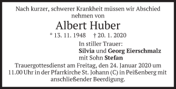 Todesanzeige von Albert Huber von merkurtz