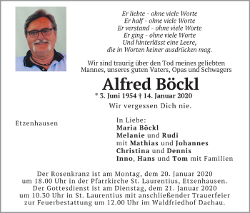 Todesanzeige von Alfred Böckl von merkurtz