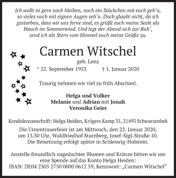 Todesanzeige von Carmen Witschel von merkurtz