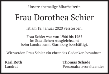 Todesanzeige von Dorothea Schier von merkurtz