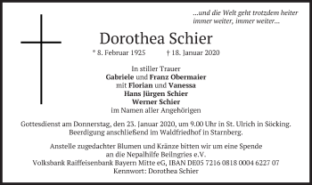 Todesanzeige von Dorothea Schier von merkurtz