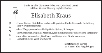 Todesanzeige von Elisabeth Kraus von merkurtz