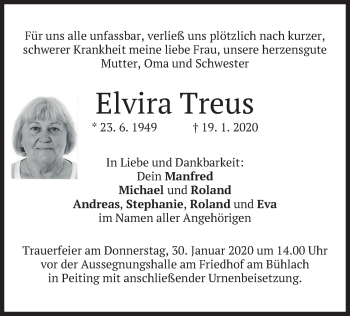 Todesanzeige von Elvira Treus von merkurtz