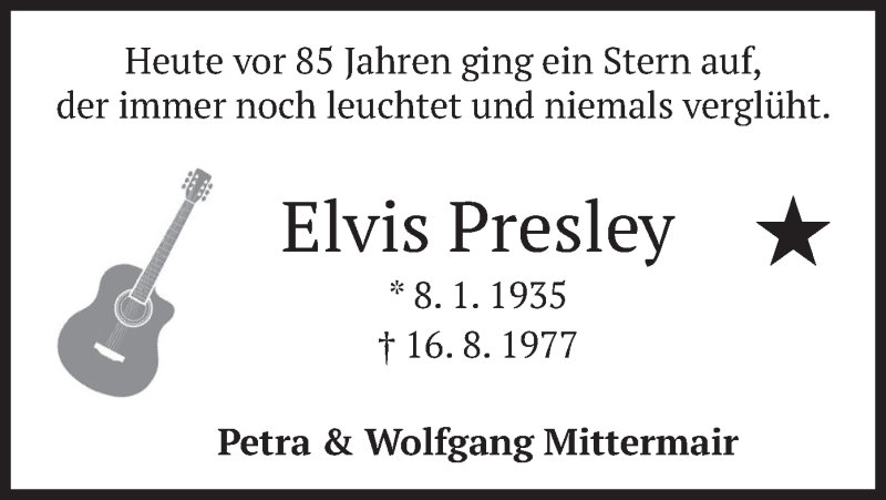 Traueranzeige für Elvis Presley vom 08.01.2020 aus merkurtz