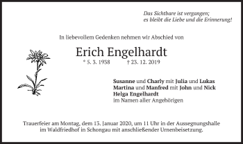 Todesanzeige von Erich Engelhardt von merkurtz