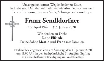 Todesanzeige von Franz Sendldorfner von merkurtz
