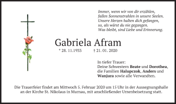 Todesanzeige von Gabriela Afram von merkurtz