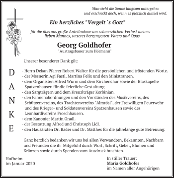 Todesanzeige von Georg Goldhofer von merkurtz