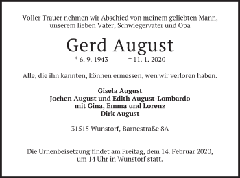 Todesanzeige von Gerd August von merkurtz