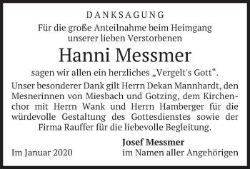 Todesanzeige von Hanni Messmer von merkurtz