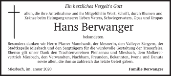 Todesanzeige von Hans Berwanger von merkurtz