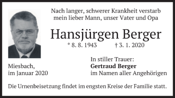 Todesanzeige von Hansjürgen Berger von merkurtz