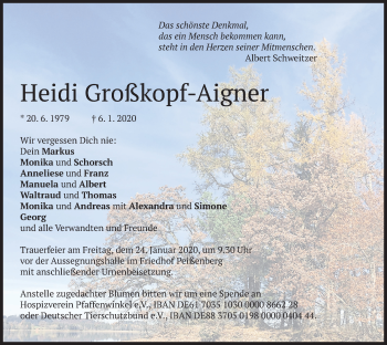Todesanzeige von Heidi Großkopf-Aigner von merkurtz
