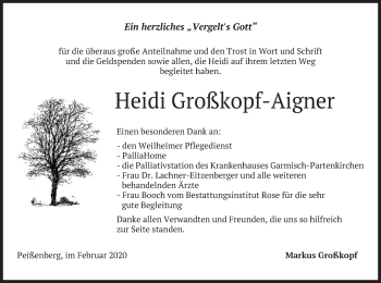 Todesanzeige von Heidi Großkopf-Aigner von merkurtz