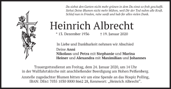 Todesanzeige von Heinrich Albrecht von merkurtz