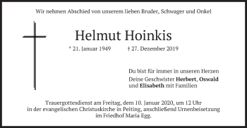 Todesanzeige von Helmut Hoinkis von merkurtz