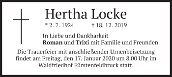Todesanzeige von Hertha Locke von merkurtz