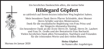 Todesanzeige von Hildegard Göpfert von merkurtz