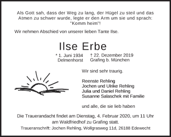 Todesanzeige von Ilse Erbe von merkurtz