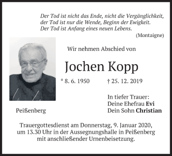Todesanzeige von Jochen Kopp von merkurtz