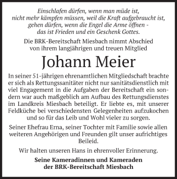 Todesanzeige von Johann Meier von merkurtz