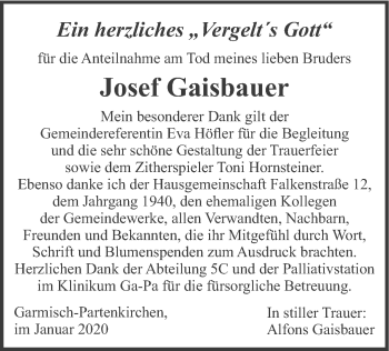 Todesanzeige von Josef Gaisbauer von merkurtz