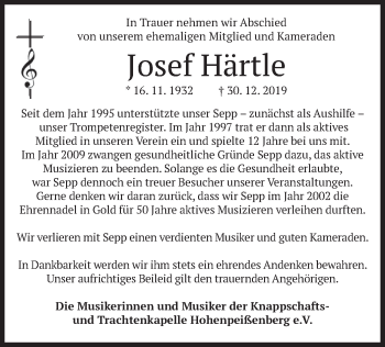 Todesanzeige von Josef Härtle von merkurtz