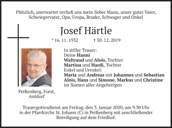 Todesanzeige von Josef Härtle von merkurtz