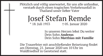 Todesanzeige von Josef Stefan Remde von merkurtz