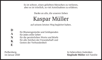 Todesanzeige von Kaspar Müller von merkurtz